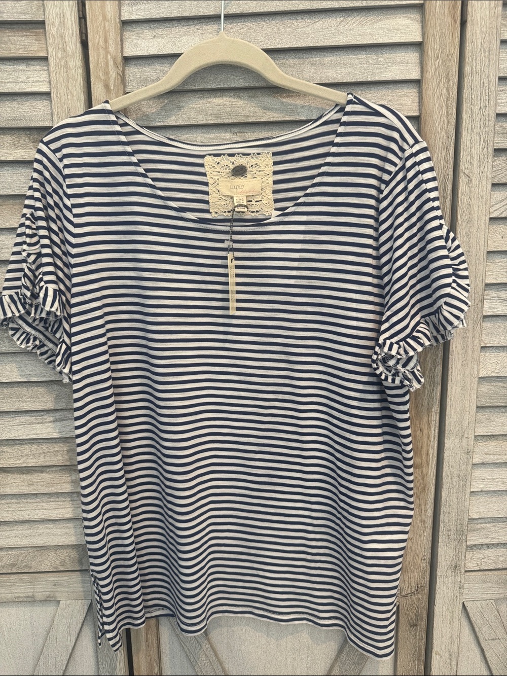 Cupio Striped Navy and White Short Sleeve Top - Casual Women’s Tee
